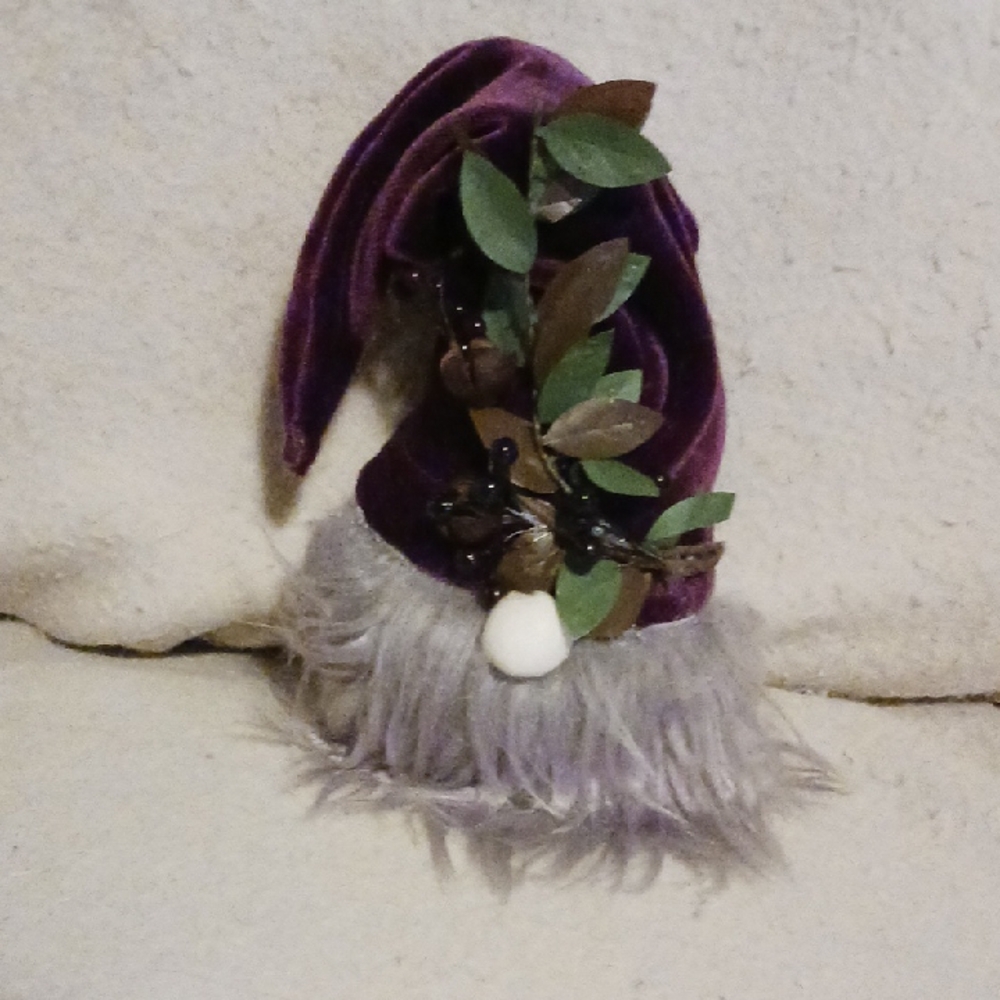 Purple Velvet Gnome Hat with Leaf Accents